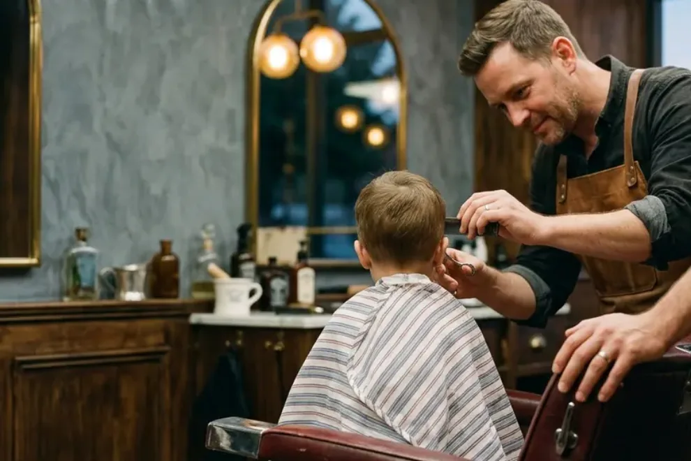 Kids Cut: Kids cut on a booster seat
