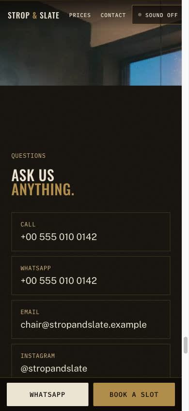 Phone: call, WhatsApp, email and Instagram