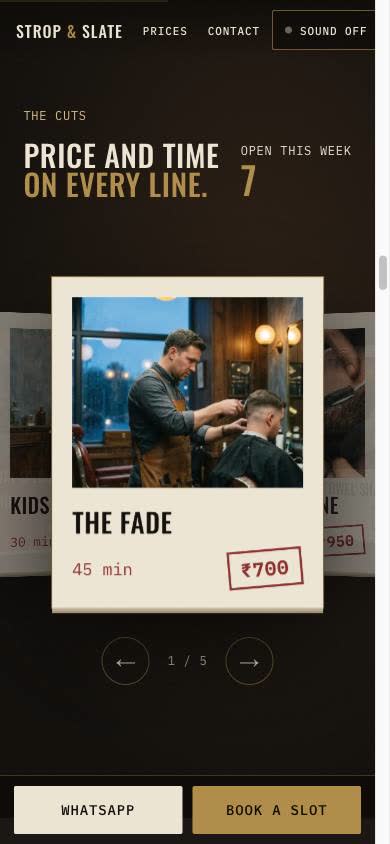 Phone: a service card with its price