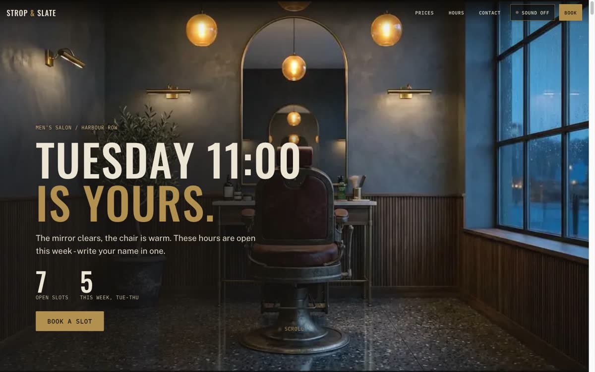 The demo's first screen: Tuesday 11:00 is yours