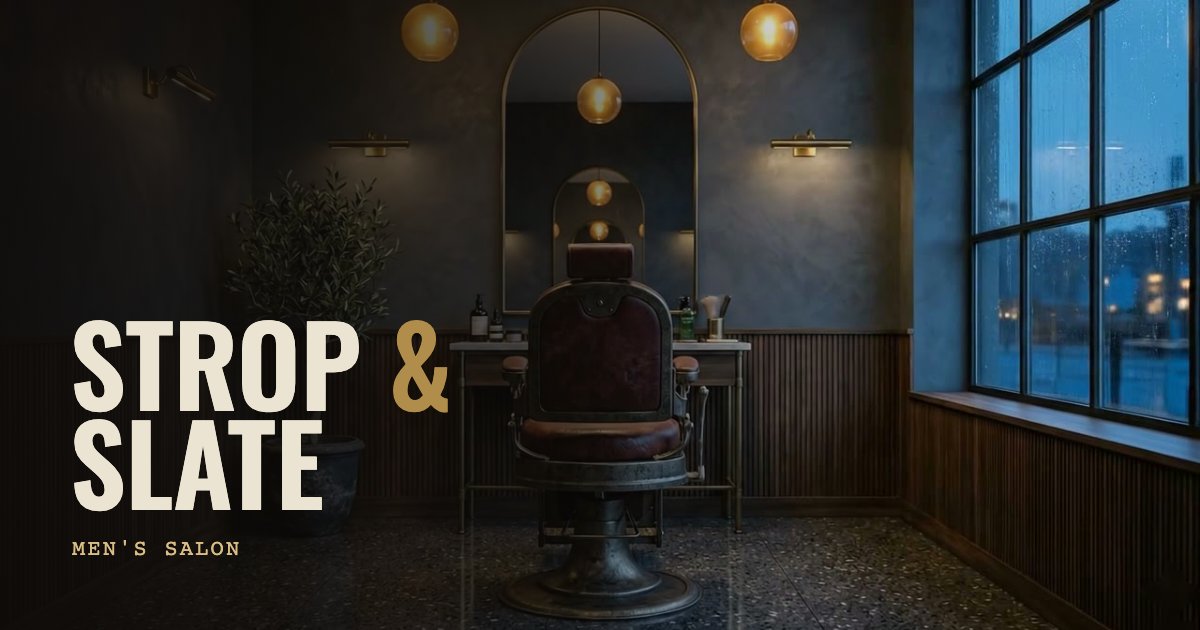 Strop and Slate: a dark barbershop with a leather chair