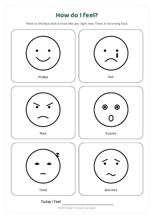 Feelings faces page from the Calm-Down Kit