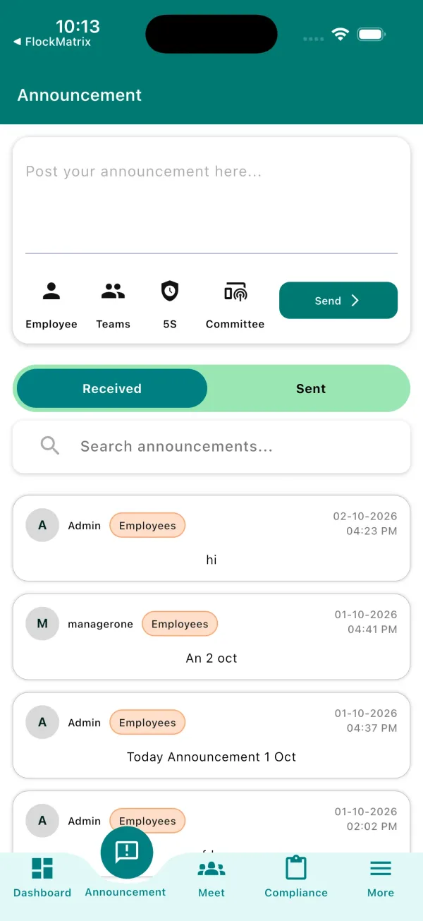 HR app: announcements